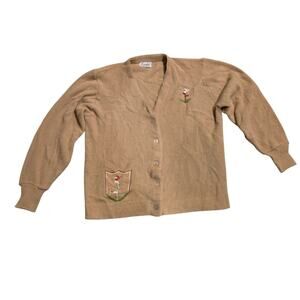 Vintage Haymaker Small Medium 60s 70s Cardigan Novelty Bird Embroidered Orlon